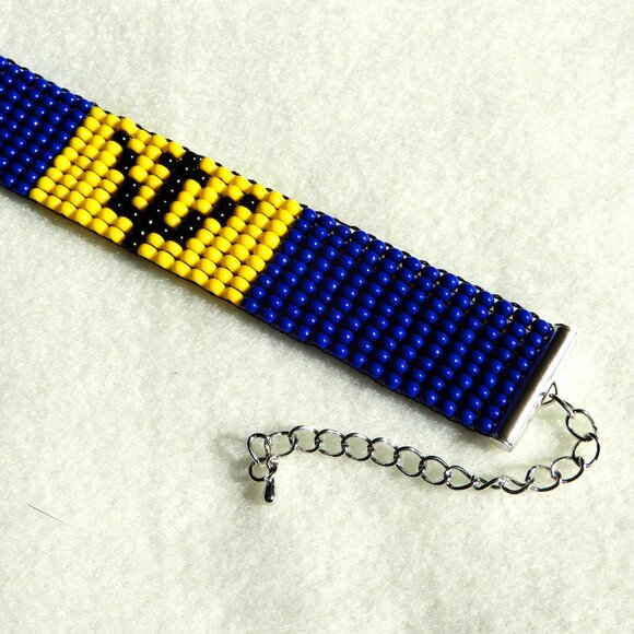 Barbados flag bead bracelet, handmade, adjustable length - Picture 4 of 7